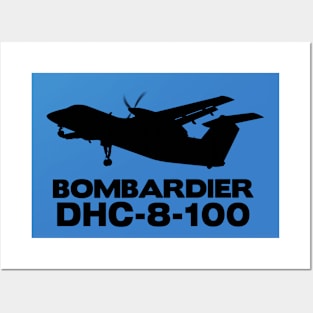 Bombardier Dash 8-100 Silhouette Print (Black) Posters and Art